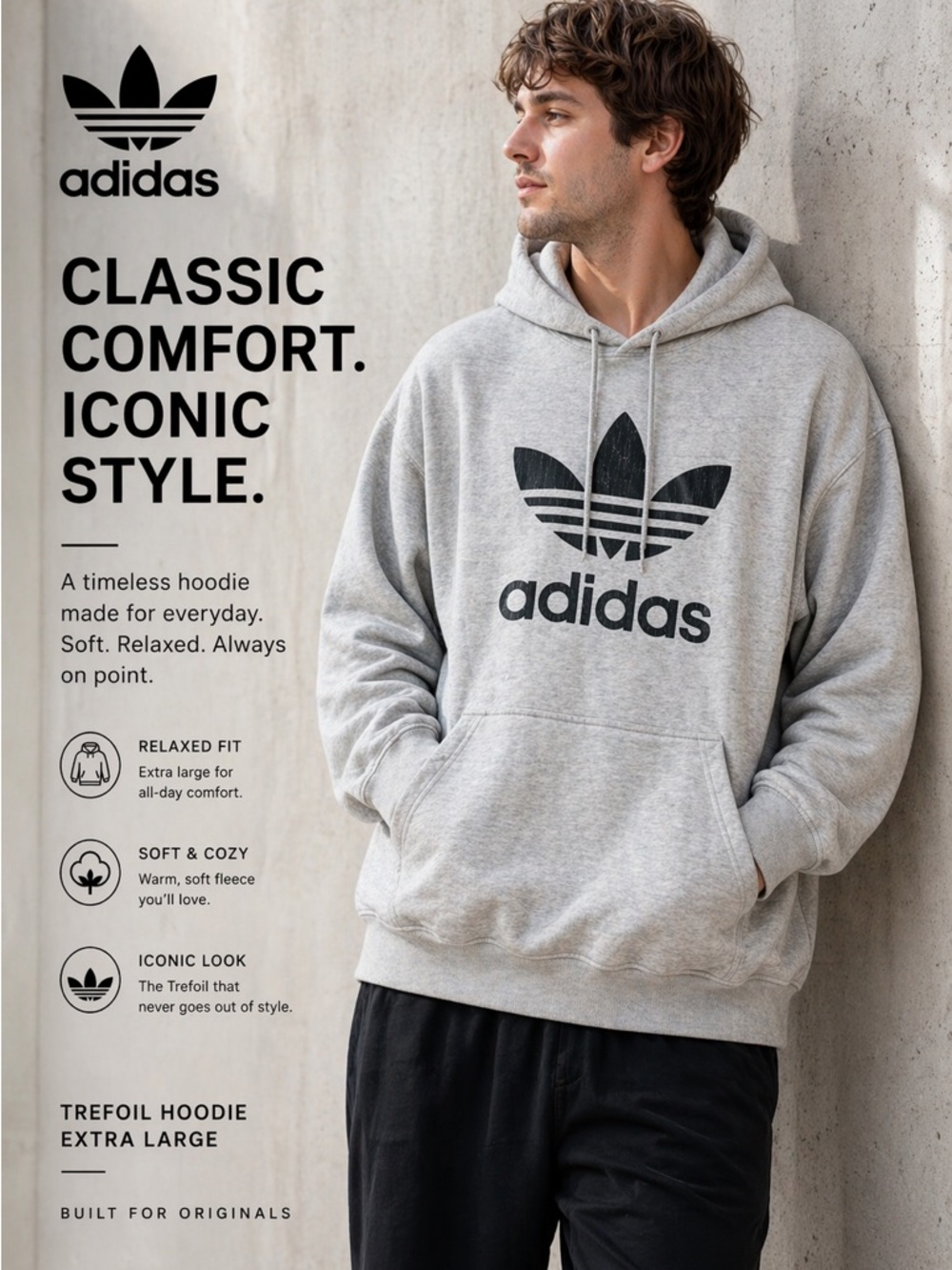 Adidas‎ Heather Gray Sweatshirt hoodie xl